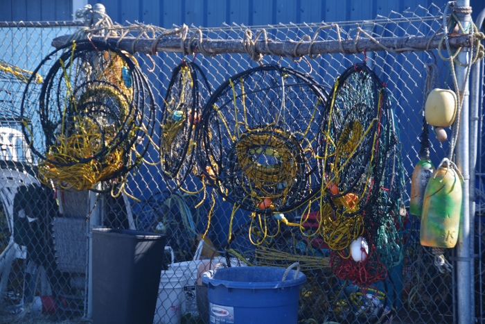 crabbing gear hanging on a fence